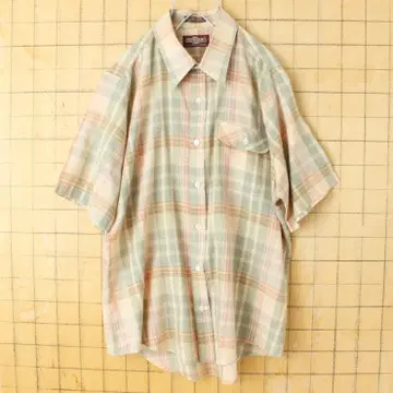 80s the contour 반팔 체크 박스 셔츠 그린 L ss42
