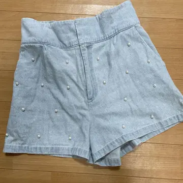 레트로 걸 펄 장식 데님 팬츠