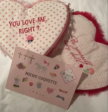 MICHU COQUETTE 인조 모피 하트 모양 파우치 새상품 2세트