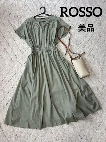 [ 새상품급 ] ROSSO 슬릿 넥 개더 원피스 반팔 그린
