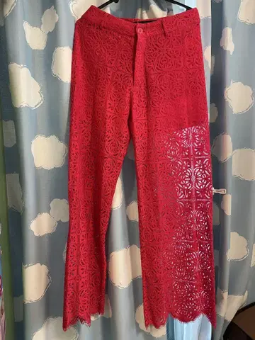 Desigual 빨간색 레이스 패턴 팬츠