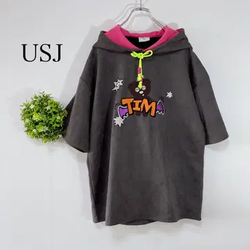 [새상품급] USJ [L] 반팔 후드티 TIM 캐릭터 컬러풀 스웨이드