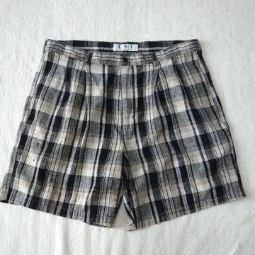 90s 린넨 코튼 하프 팬츠 섀도우 체크