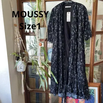 MOUSSY 블랙 플라워 프린트 롱 겉옷 원피스 사이즈 1