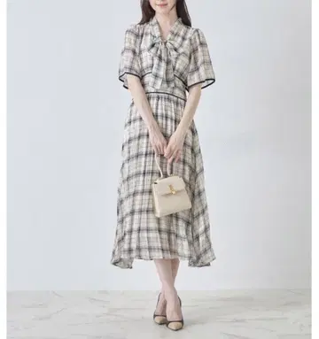 토코 클로젯 보타이 리본이 달린 체크 원피스