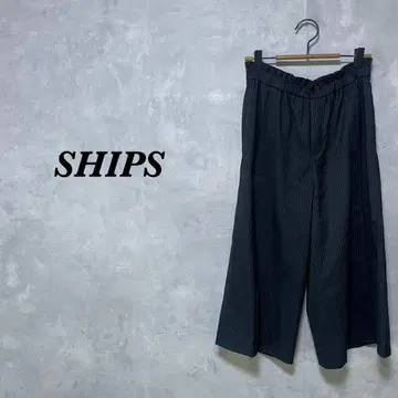 SHIPS 와이드 팬츠 크롭 스트라이프 네이비 M 3994