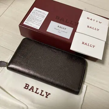 BALLY 라운드 지퍼 가죽 장지갑 다크 브라운 보증서 및 박스 포함