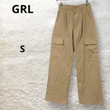 GRL 와이드 팬츠 롱 기장 허리밴딩 얇은 소재 카고 팬츠 베이지 S