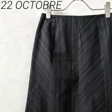 22 OCTOBRE 미디 스커트 플레어 스트라이프 안감 부착 심플