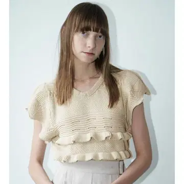 CLANE/클라네 CROCHET FRILL KNIT TOPS 베이지