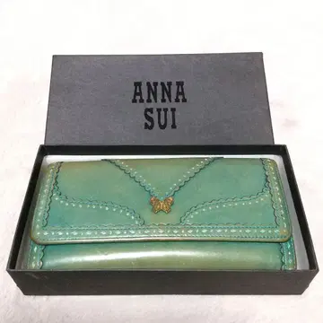 ANNA SUI 롱 지갑 그린 가마구치 버터플라이 가죽