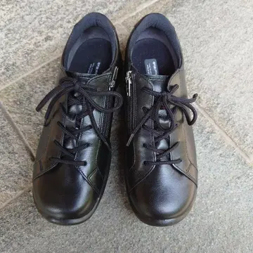 아사히 Medical Walk 블랙 가죽 스니커즈 23.5