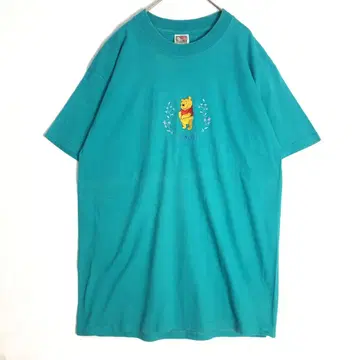3503 프룻 오브 더 룸 디즈니 푸우 자수 반팔 티셔츠 그린