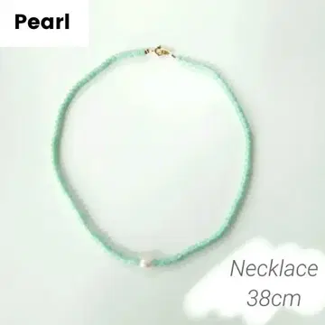 [ iyo_f ] Necklace 38cm [Green x 담수 펄]