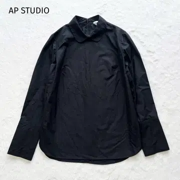 AP STUDIO 긴팔 블라우스 둥근 카라 블랙 검정 카라 부착 백 지퍼