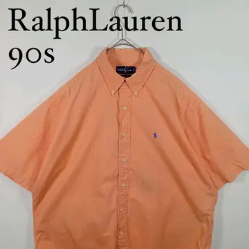 Ralph Lauren 90s 오렌지 반팔 버튼 다운 셔츠 L