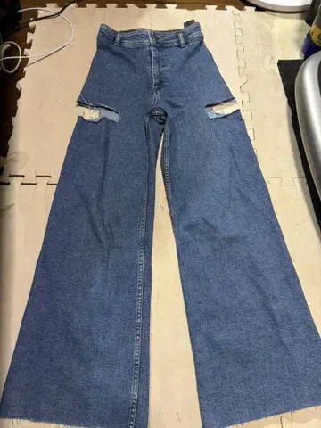 자라 와이드 데미지 데님 32 블루