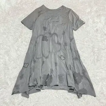 새상품급 레어  변형 롱 원피스 반팔 자수 올 패턴 그레이 40 L