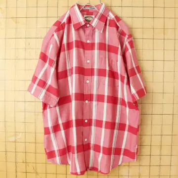 80s MIDWEST TRADERS 반팔 체크 셔츠 레드 XL ss45