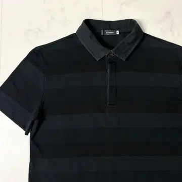 JIL SANDER 보더 반팔 피케 셔츠 M 블랙 그레이