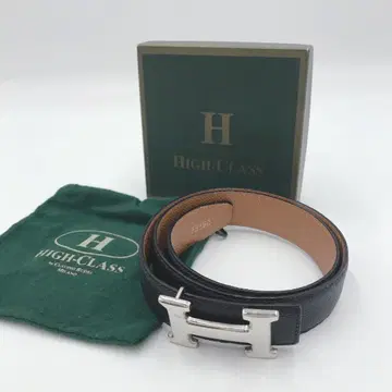 [컨디션 최상] HIGH-CLASS 가죽 벨트 H형 버클 블랙 실버