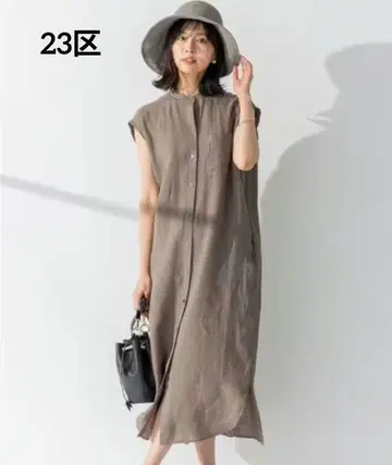 23구 23ss 물세탁 가능한 LIBECO 슬리브리스 셔츠 원피스 브라운