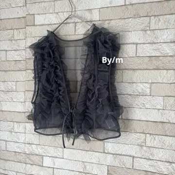By/m 튤 프릴 베스트 차콜 시어 레이어드 레이어드 레이어드