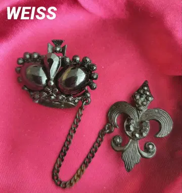 WEISS 왕관 플뢰르 드 리스 브로치 블랙 컬러 빈티지