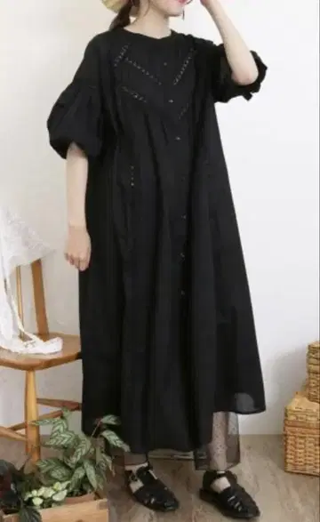 Samansa Mos2 벌룬 슬리브 레이스 원피스 사만사 모스모스