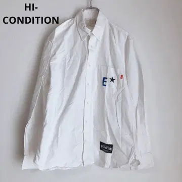 HI-CONDITION 남성용 셔츠 긴팔 셔츠 로고 프린트 화이트 L
