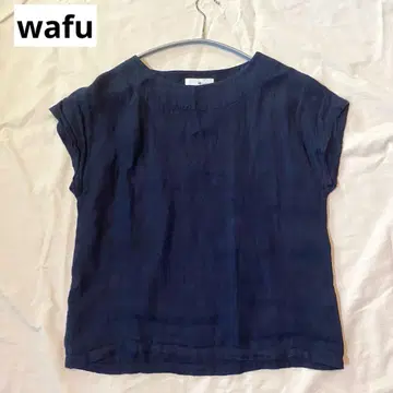 wafu/와후/프렌치 슬리브 린넨 티셔츠 네이비 원사이즈