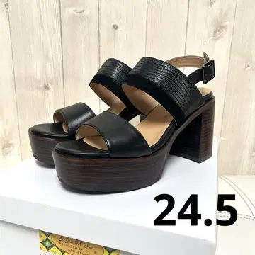 키다리 아저씨 통굽 샌들 스트랩 청키힐 천연 가죽