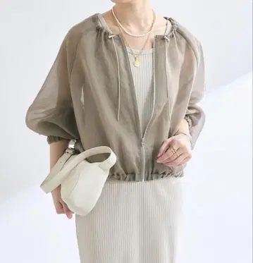 리브 드와 소프트 오간자 지퍼 블루종 카키