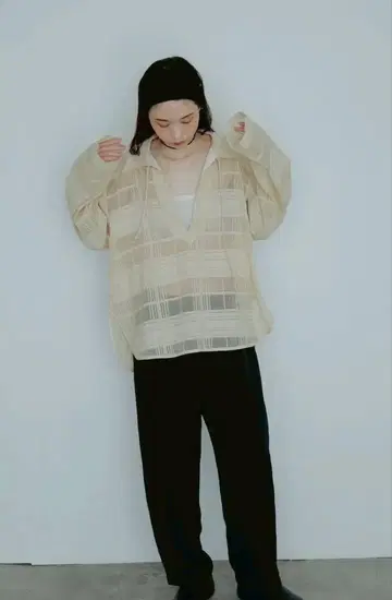 시어 체크 무늬 오버 사이즈 셔츠