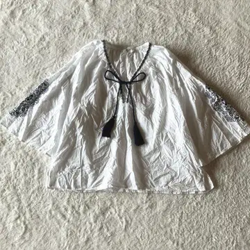 BEAMS HEART 면 100% 자수 블라우스 크로스 스티치