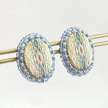 손으로 짠 사가 니시키 귀걸이 비즈 자수 천의 보석 시원한 결정 일점물