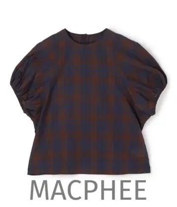 MACPHEE 맥피 체크 코튼 린넨 퍼프 슬리브 블라우스