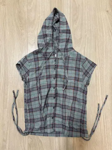 후드 부착 체크 셔츠