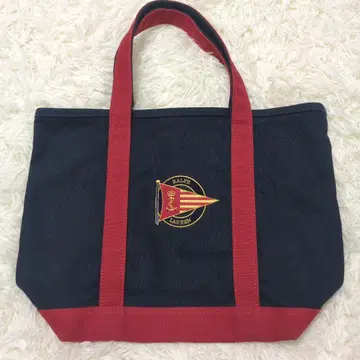 Ralph Lauren 토트백 네이비 레드 자수 캔버스