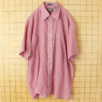 80s USA TOWNCRAFT 반팔 체크 박스 셔츠 레드 L ss47