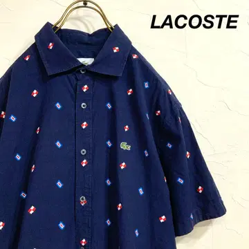 LACOSTE 라코스테 올 패턴 자수 반팔 셔츠 네이비