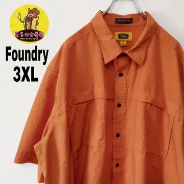 USA 구제 의류 Foundry 반팔 버튼 셔츠 3XL 오렌지