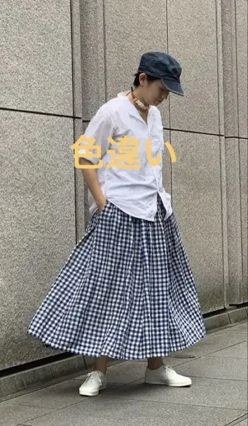 미사용 새상품 45R 코튼 린넨 쿠슈쿠슈 깅엄 스커트