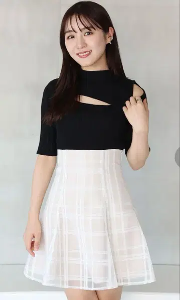 MERCURYDUO 시어 체크 백 레이스업 미니 스커트 바지 화이트 M