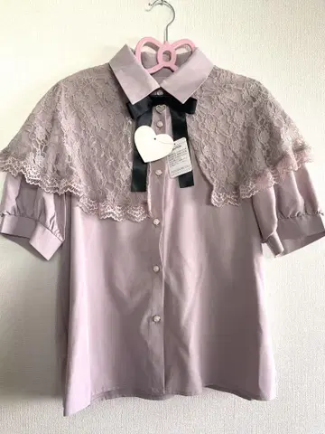 majoretty 케이프 블라우스 양산형 지뢰 레이스 새상품 리본 핑크
