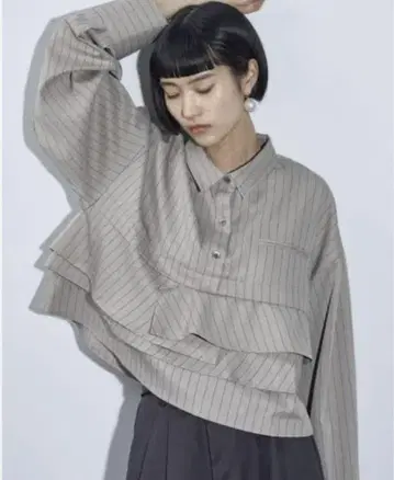 스트라이프 셔츠 블라우스 베이지