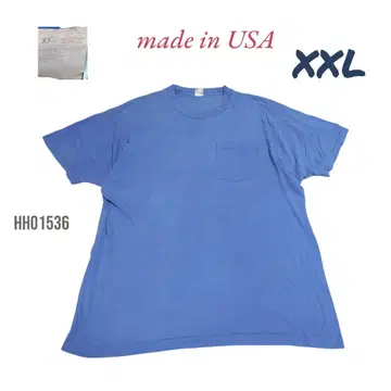 USA제 무지 반팔 티셔츠 2XL 블루 싱글 스티치