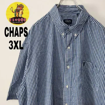 USA 구제 의류 CHAPS 반팔 버튼 셔츠 3XL 블루 화이트 체크
