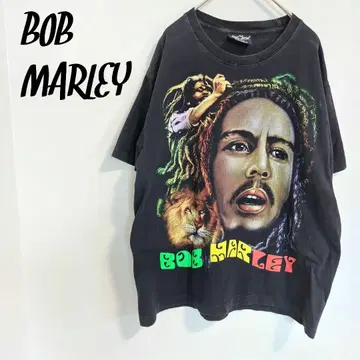 Bob Marley 그래픽 T셔츠 블랙 레게 빅 실루엣