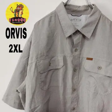 USA 구제 의류 ORVIS 반팔 버튼 셔츠 2XL 라이트 그레이